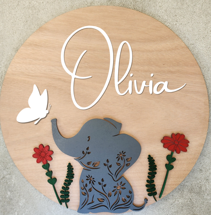 Elephant Floral Name Board