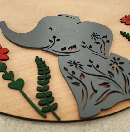 Elephant Floral Name Board