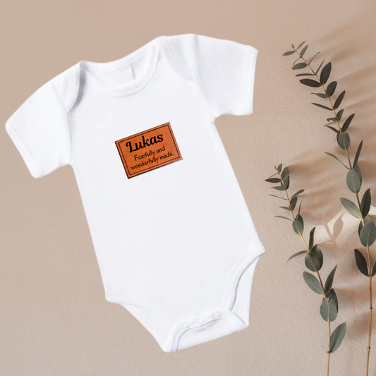 Custom Leather Patch Onesie- Name & Message