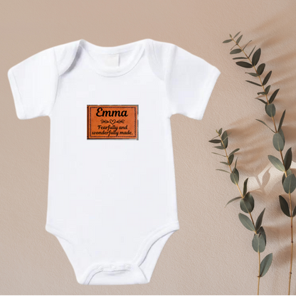 Custom Leather Patch Onesie- Name & Message