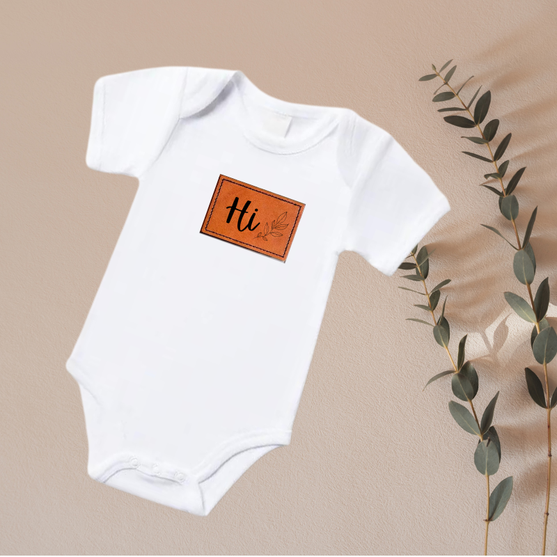 Custom Leather Patch Onesie - Hi